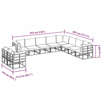 Tuin Sofa Set met kussen 10 pcs Zwart Aluminium