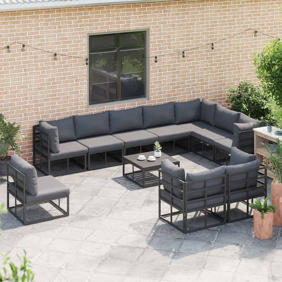 Tuin Sofa Set met kussen 11 pcs Zwart Aluminium