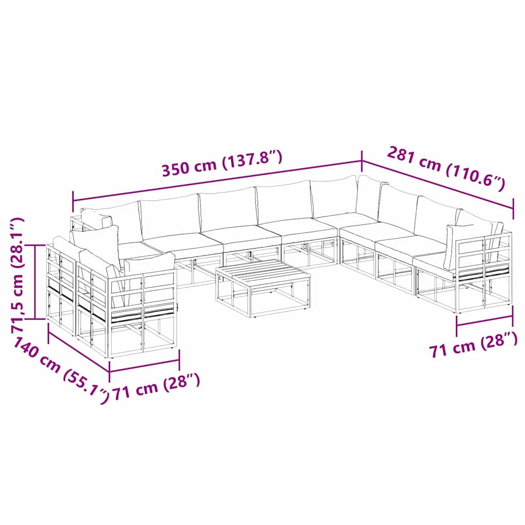 Tuin Sofa Set met kussen 11 pcs Zwart Aluminium