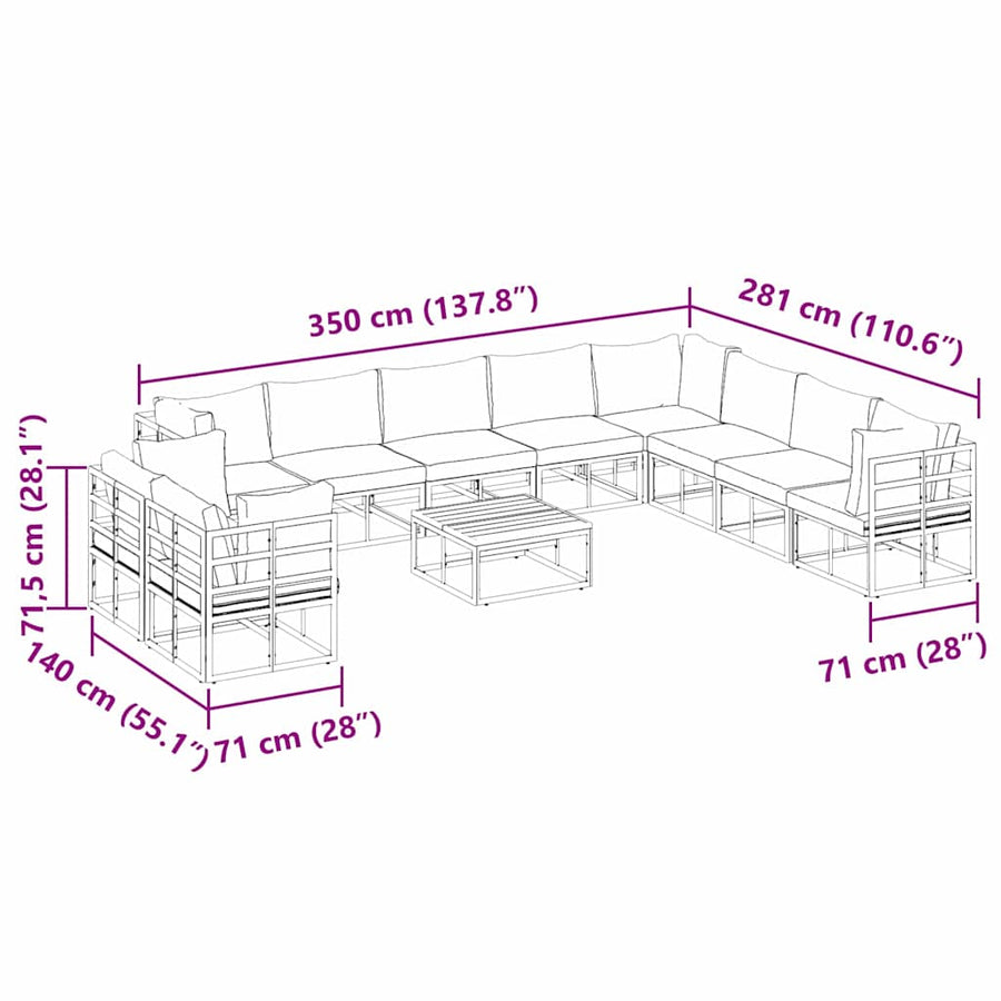 Tuin Sofa Set met kussen 11 pcs Zwart Aluminium