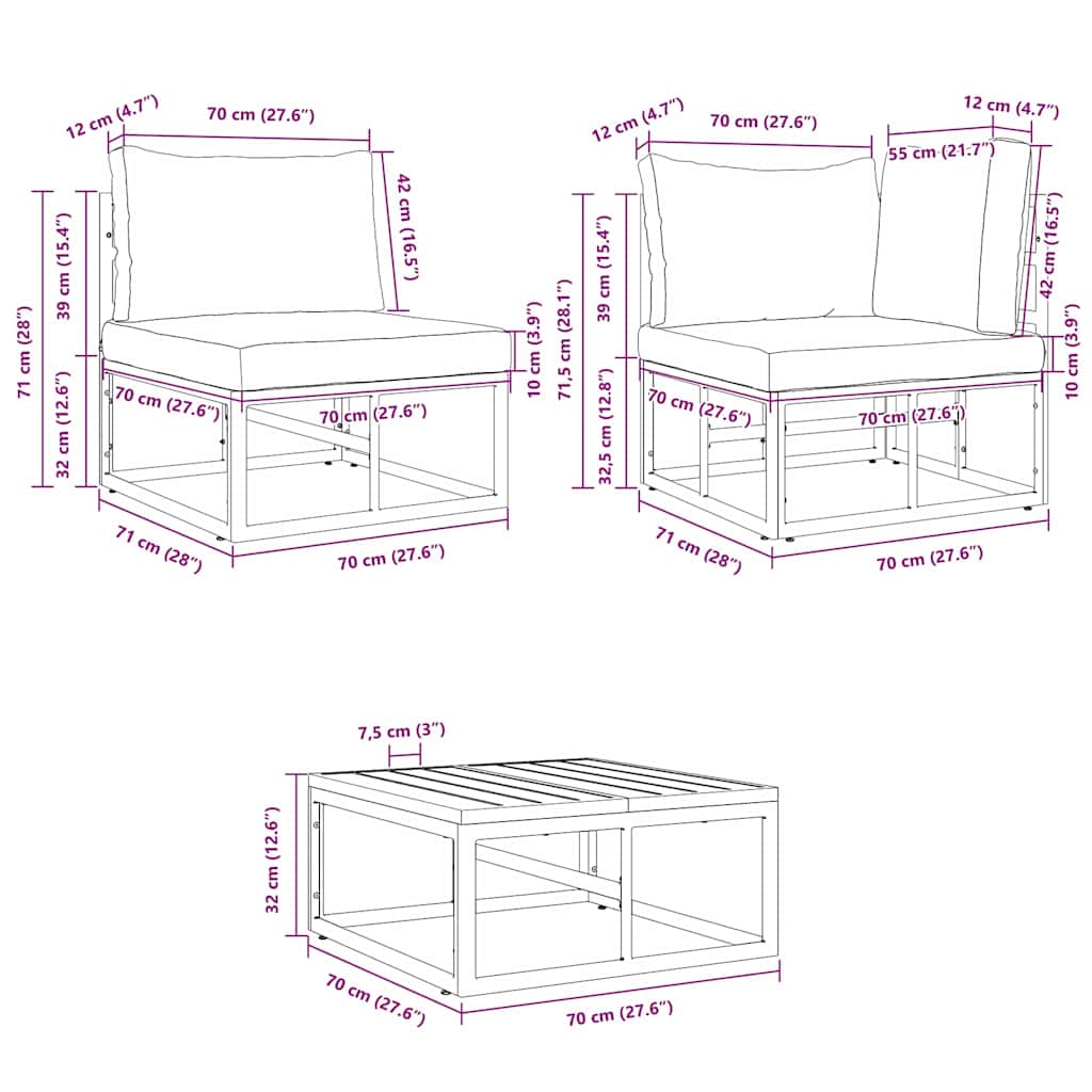 Tuin Sofa Set met kussen 11 pcs Zwart Aluminium