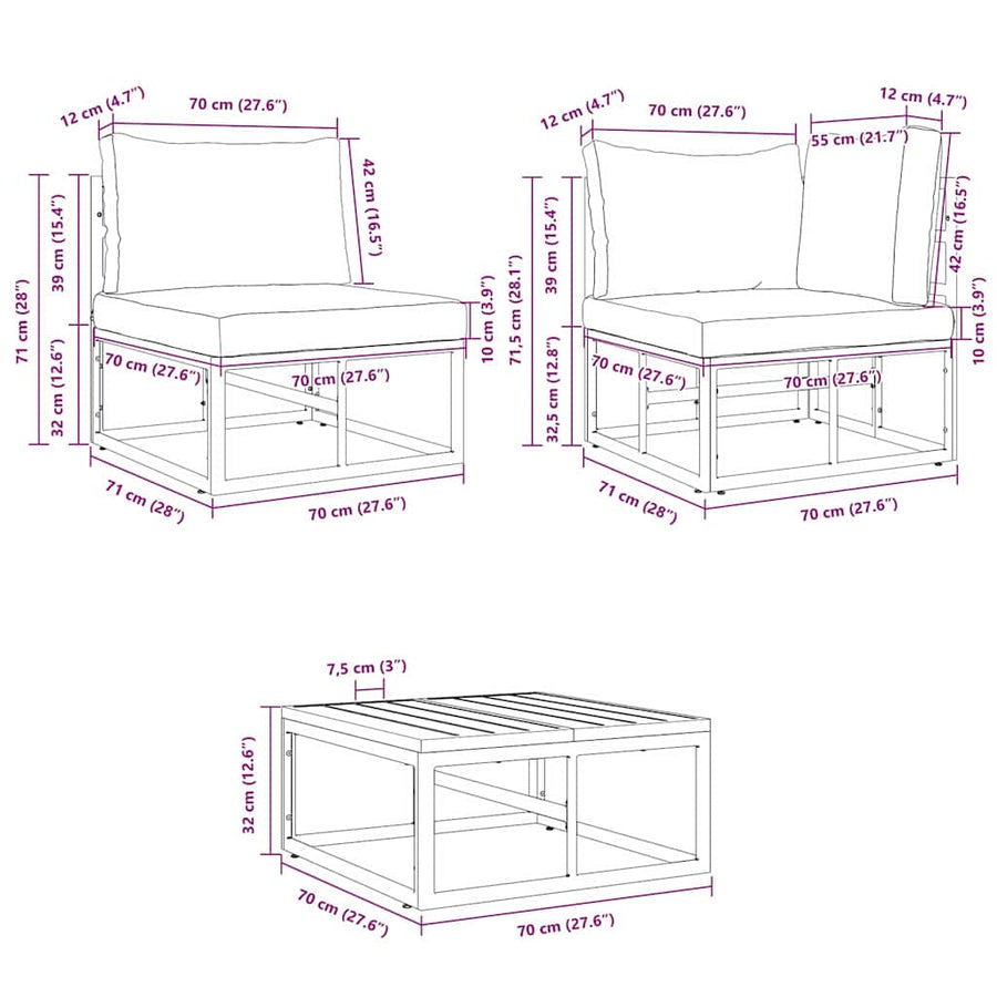 Tuin Sofa Set met kussen 11 pcs Zwart Aluminium