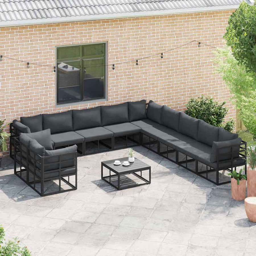 Tuin Sofa Set met kussen 11 pcs Zwart Aluminium