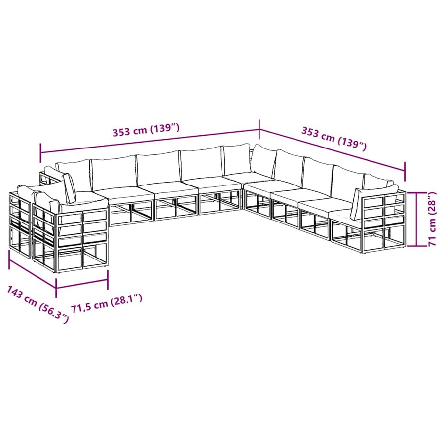 Tuin Sofa Set met kussen 11 pcs Zwart Aluminium