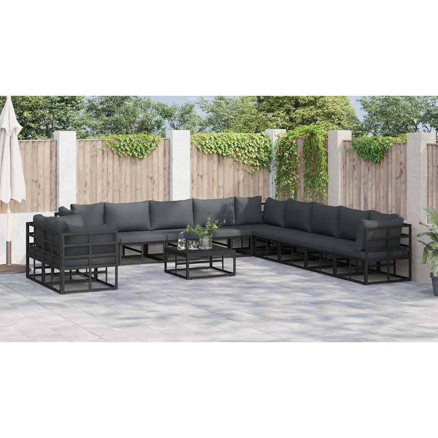 Tuin Sofa Set met kussen 12 pcs Zwart Aluminium