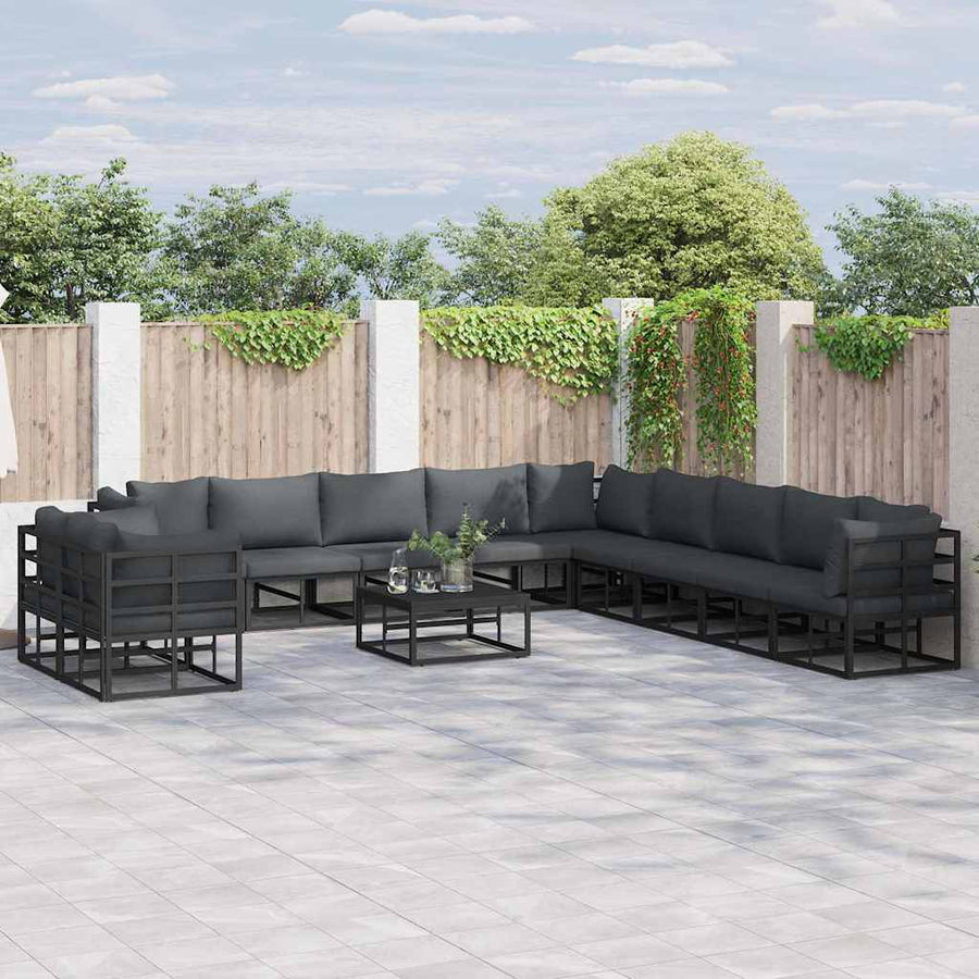 Tuin Sofa Set met kussen 12 pcs Zwart Aluminium