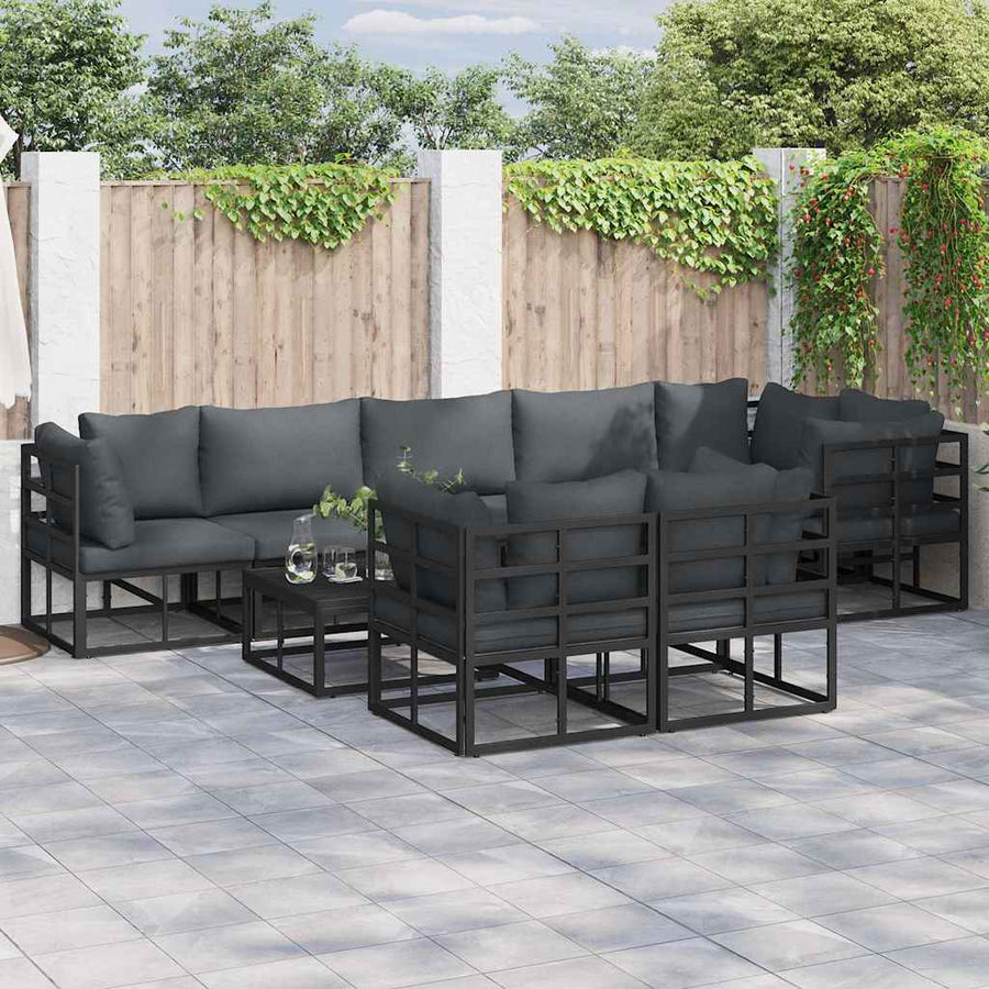 Tuin Sofa Set met kussen 8 pcs Zwart Aluminium
