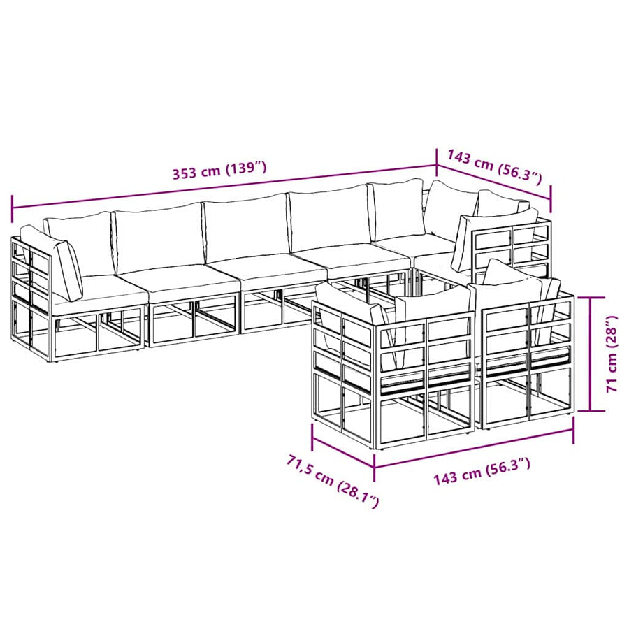 Tuin Sofa Set met kussen 8 pcs Zwart Aluminium
