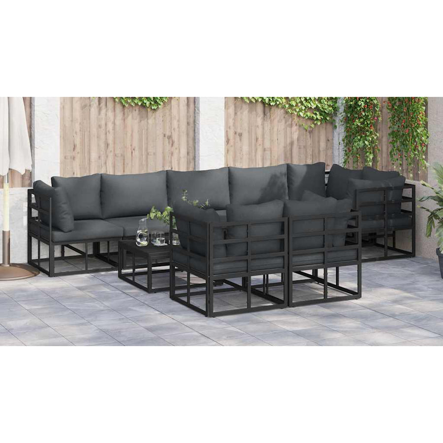 Tuin Sofa Set met kussen 9 pcs Zwart Aluminium