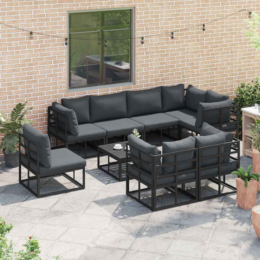 Tuin Sofa Set met kussen 9 pcs Zwart Aluminium