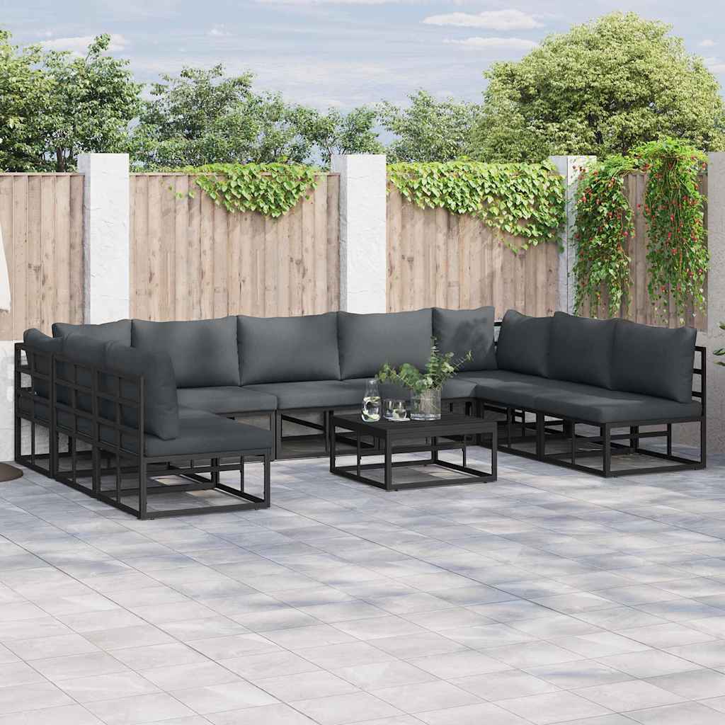 Tuin Sofa Set met kussen 9 pcs Zwart Aluminium