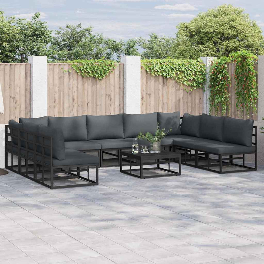 Tuin Sofa Set met kussen 9 pcs Zwart Aluminium