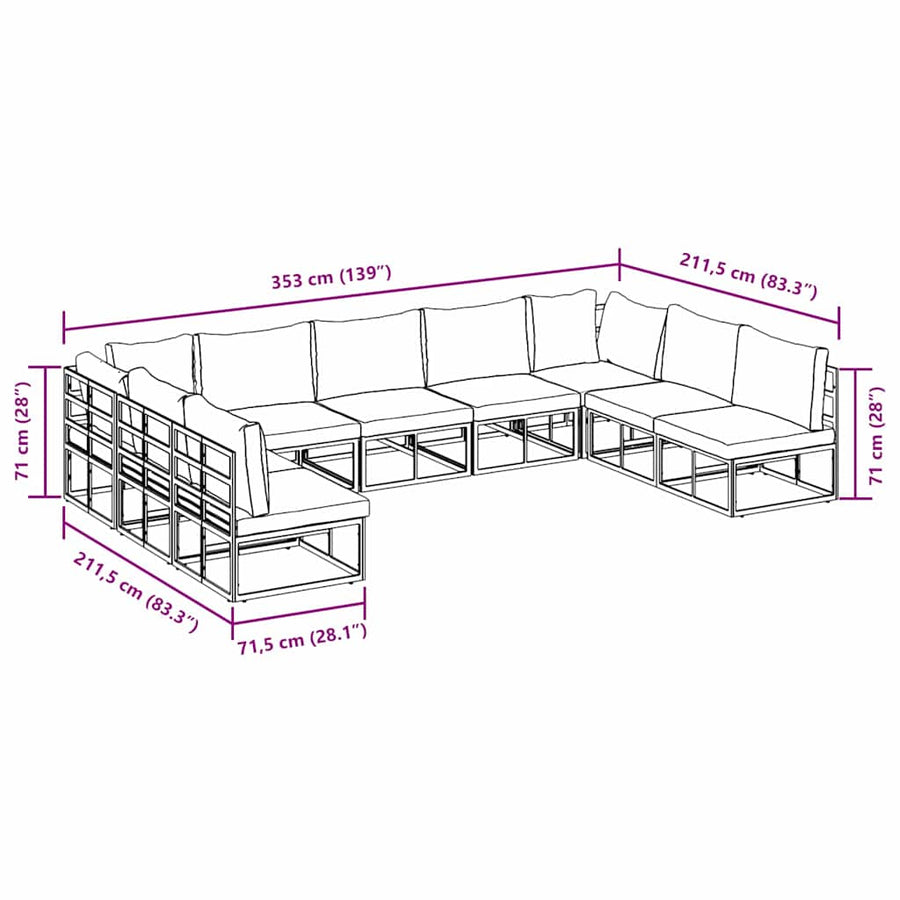 Tuin Sofa Set met kussen 9 pcs Zwart Aluminium