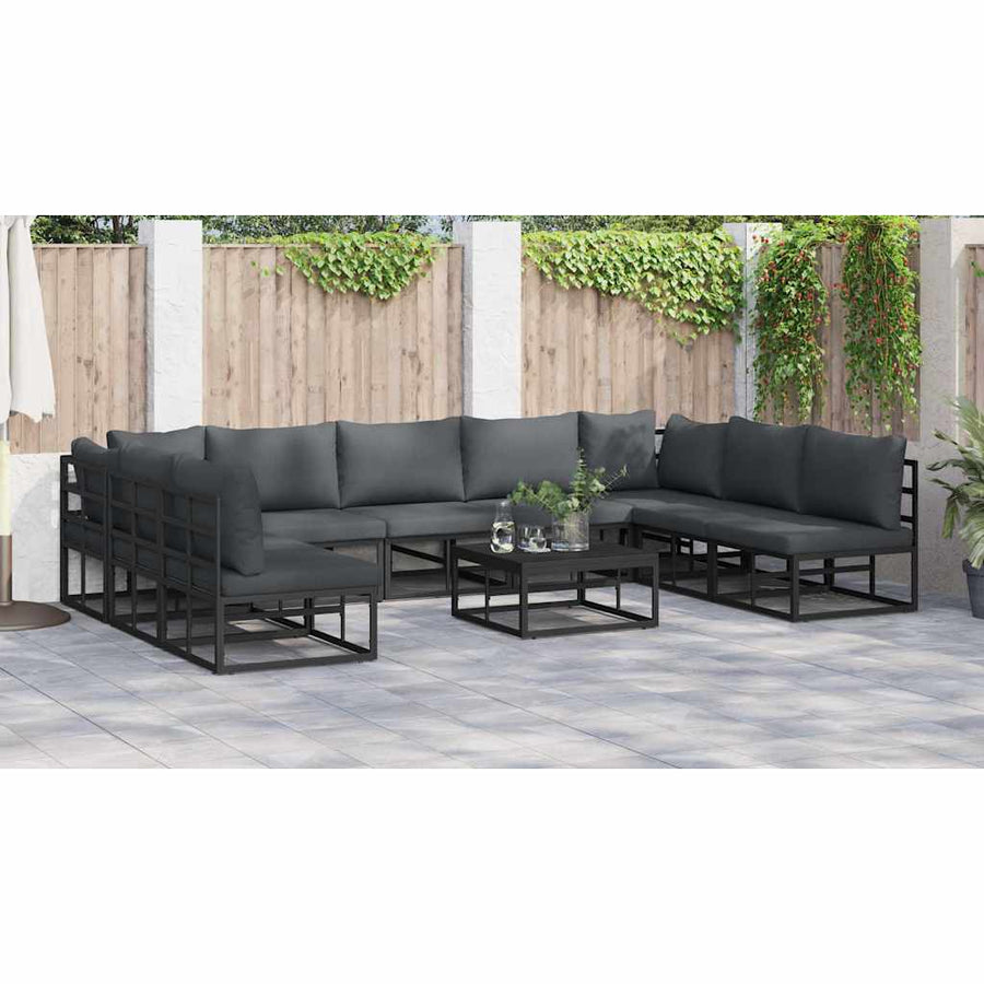Tuin Sofa Set met kussen 10 pcs Zwart Aluminium