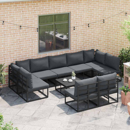 Tuin Sofa Set met kussen 10 pcs Zwart Aluminium