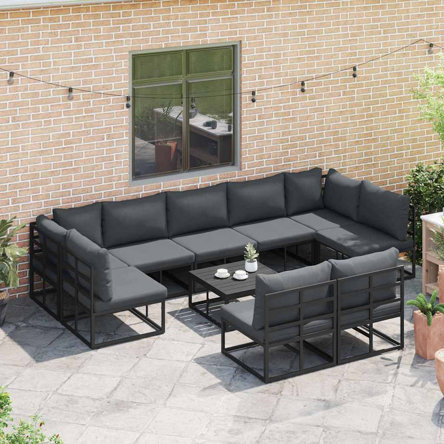 Tuin Sofa Set met kussen 10 pcs Zwart Aluminium