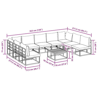 Tuin Sofa Set met kussen 10 pcs Zwart Aluminium