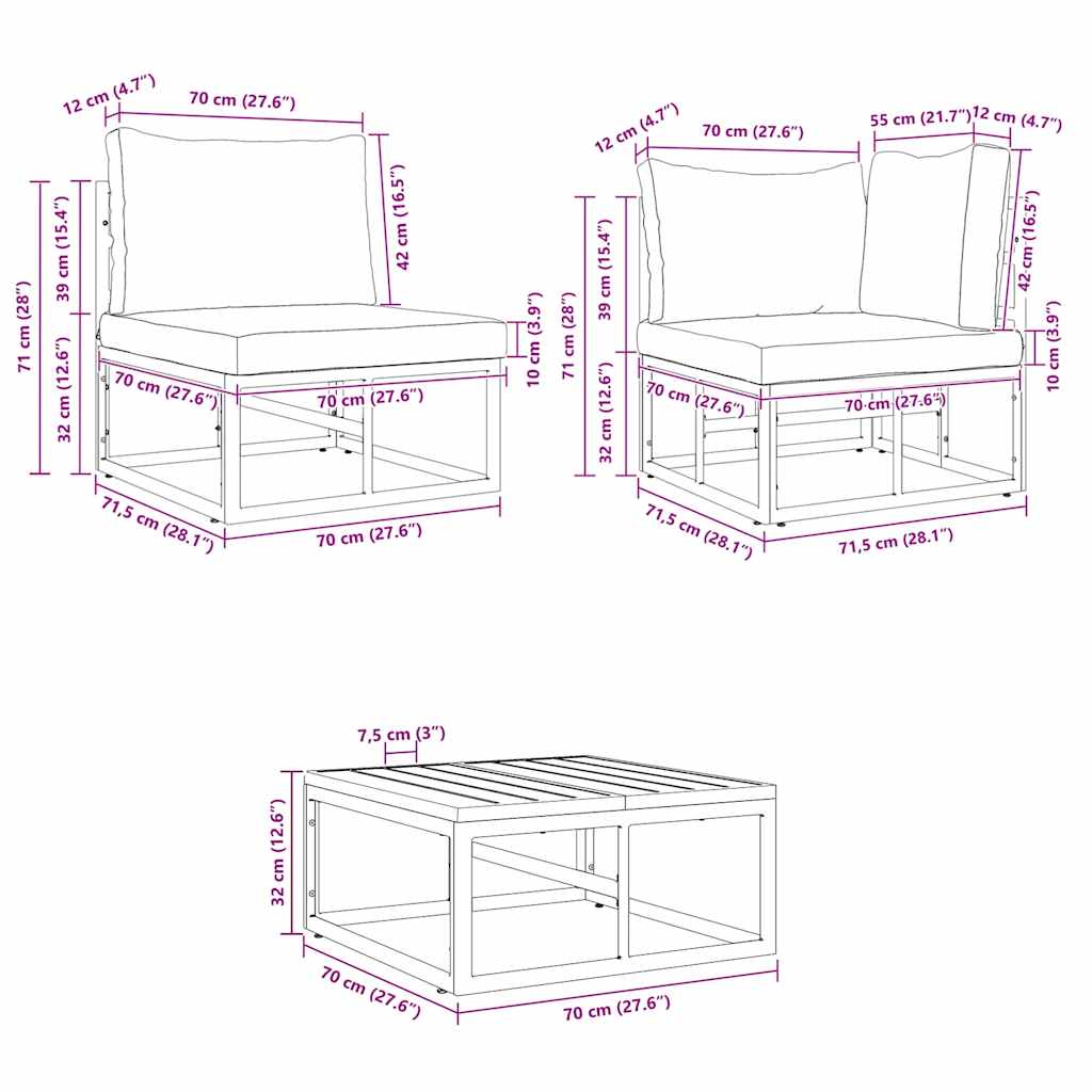 Tuin Sofa Set met kussen 10 pcs Zwart Aluminium