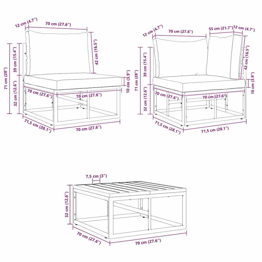 Tuin Sofa Set met kussen 10 pcs Zwart Aluminium