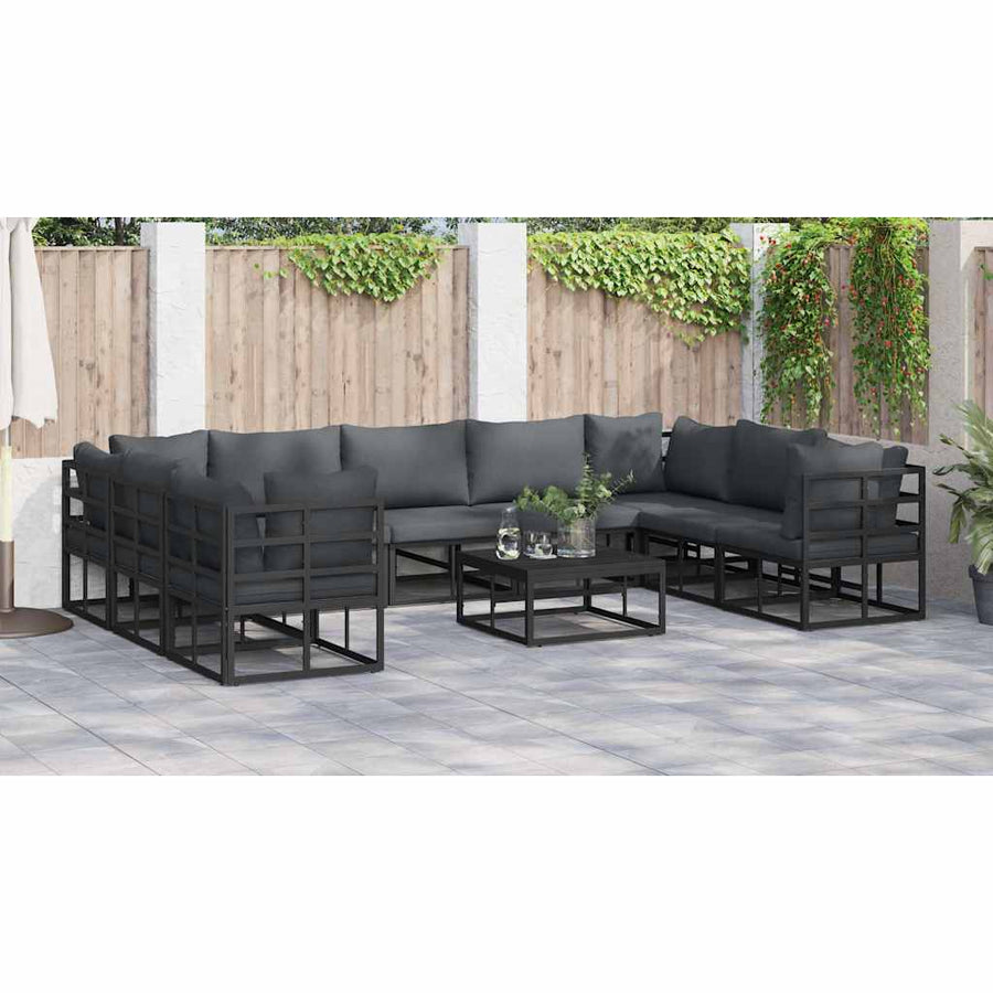Tuin Sofa Set met kussen 9 pcs Zwart Aluminium