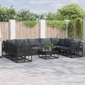 Garden Bench Set with Cushions 9 pcs Black Aluminium