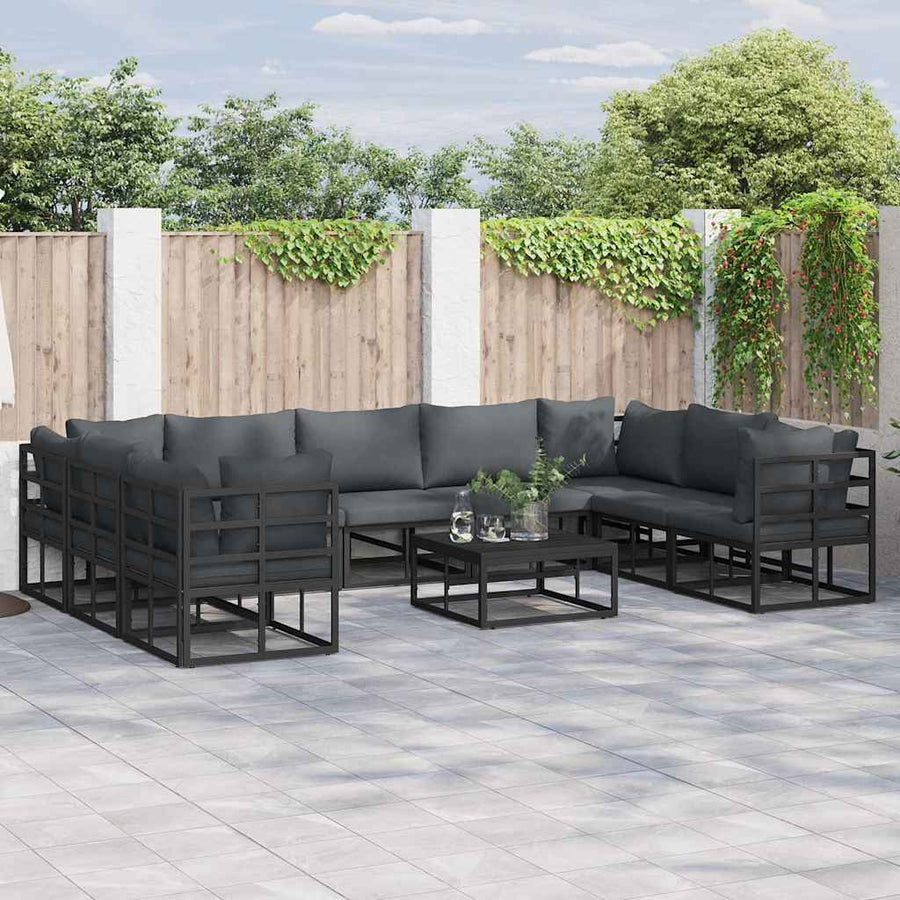 Tuin Sofa Set met kussen 9 pcs Zwart Aluminium
