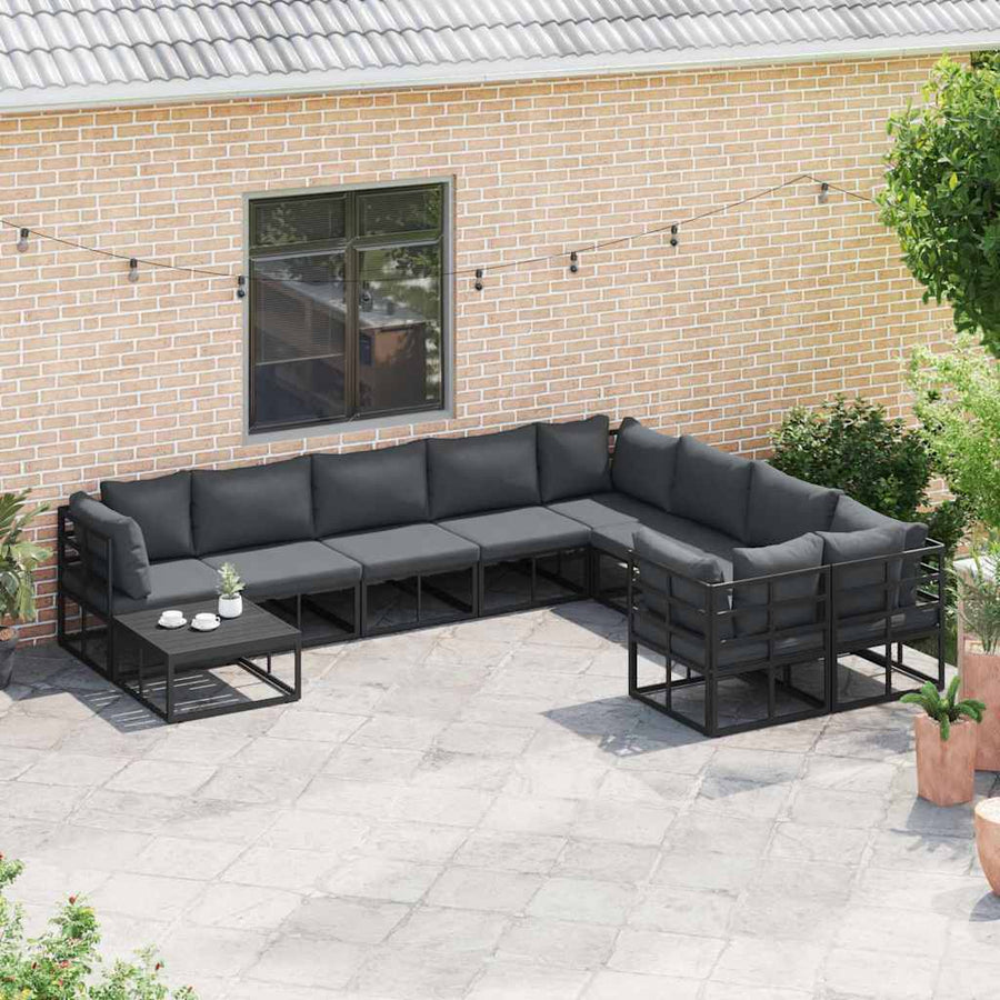 Tuin Sofa Set met kussen 9 pcs Zwart Aluminium