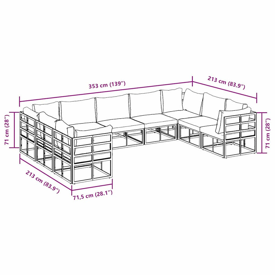 Tuin Sofa Set met kussen 9 pcs Zwart Aluminium