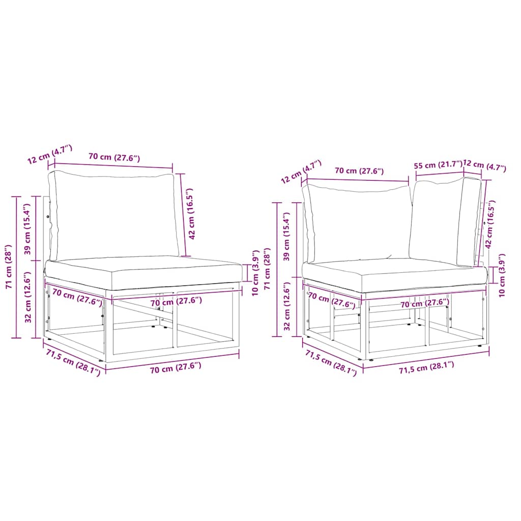 Tuin Sofa Set met kussen 9 pcs Zwart Aluminium