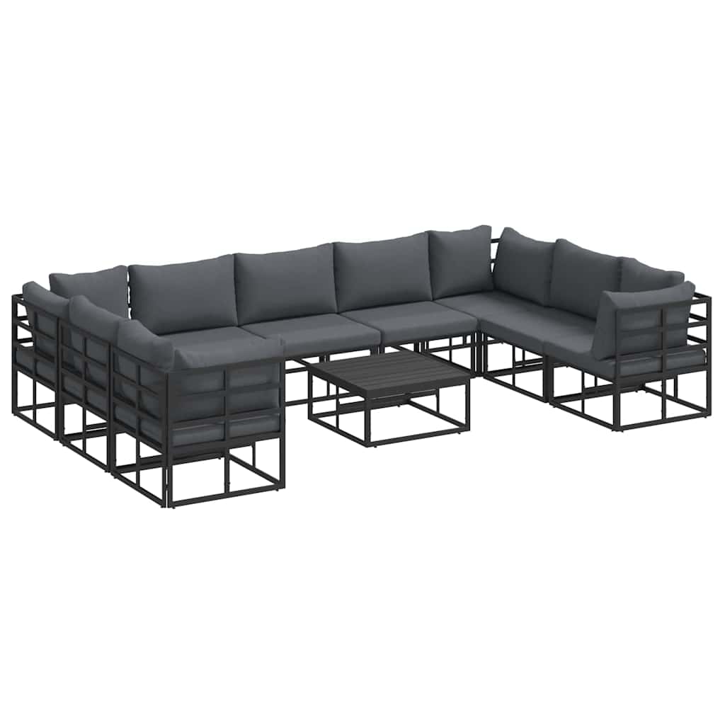 Tuin Sofa Set met kussen 10 pcs Zwart Aluminium