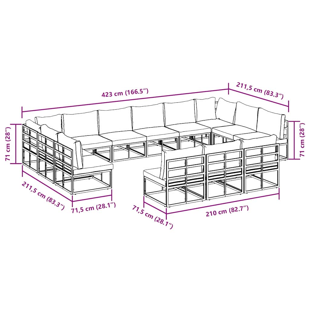 Tuin Sofa Set met kussen met kussen 13 pcs Zwart Aluminium