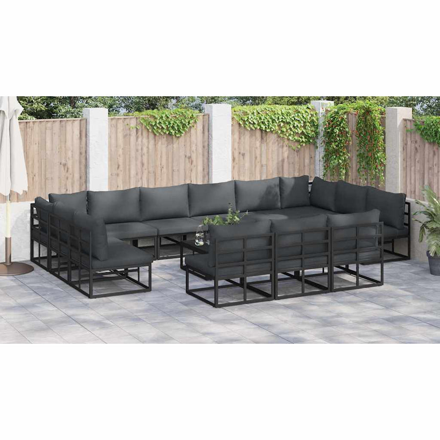 Tuin Sofa Set met kussen met kussen 14 pcs Zwart Aluminium