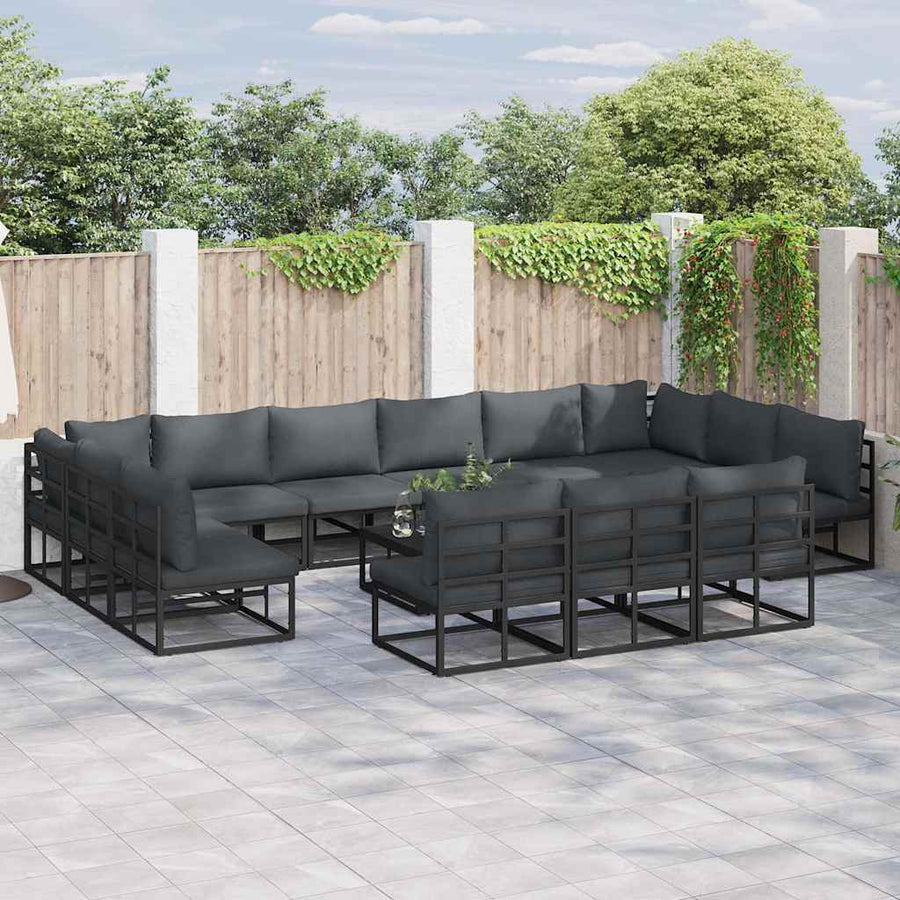 Tuin Sofa Set met kussen met kussen 14 pcs Zwart Aluminium