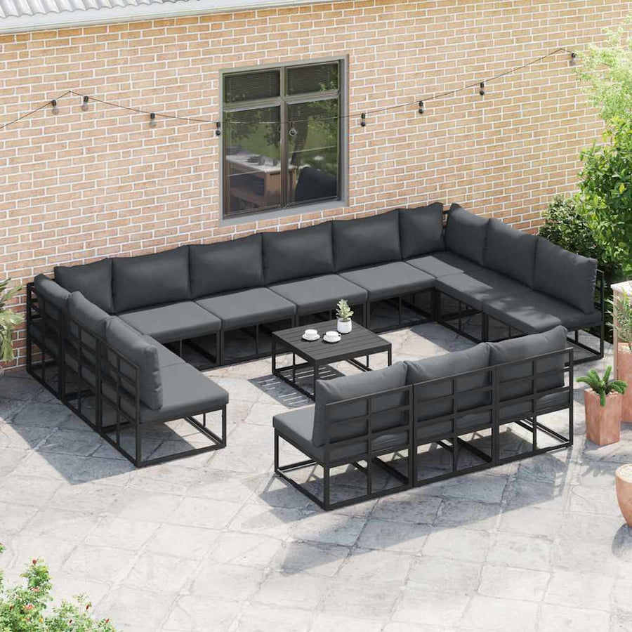 Tuin Sofa Set met kussen met kussen 14 pcs Zwart Aluminium