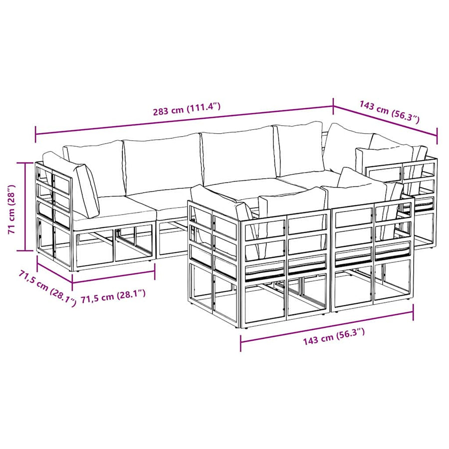 Tuin Sofa Set 7 pcs Zwart 283 x 143 x 71 cm Aluminium