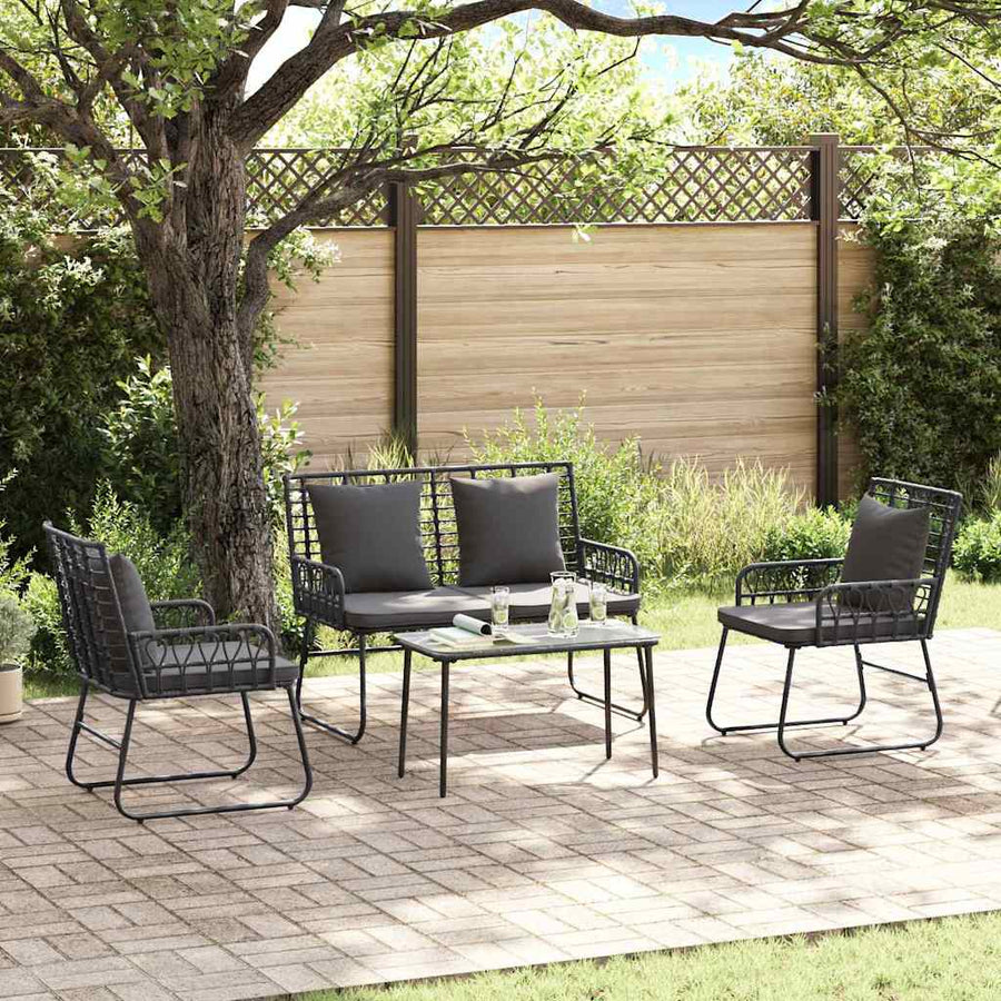 Tuinmeubelset 4 pcs Zwart, Antraciet Poly rattan, staal, polyester