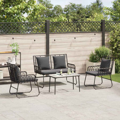 Tuinmeubelset 4 pcs Zwart, Antraciet Poly rattan, staal, polyester