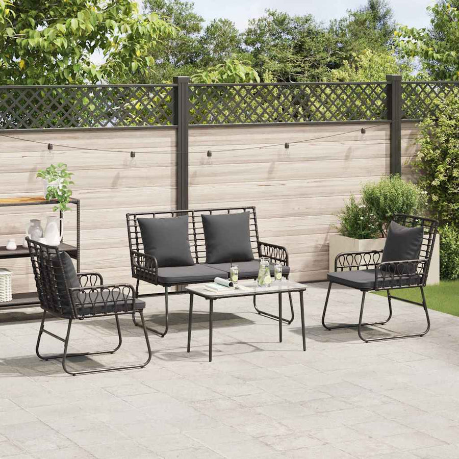 Tuinmeubelset 4 pcs Zwart, Antraciet Poly rattan, staal, polyester