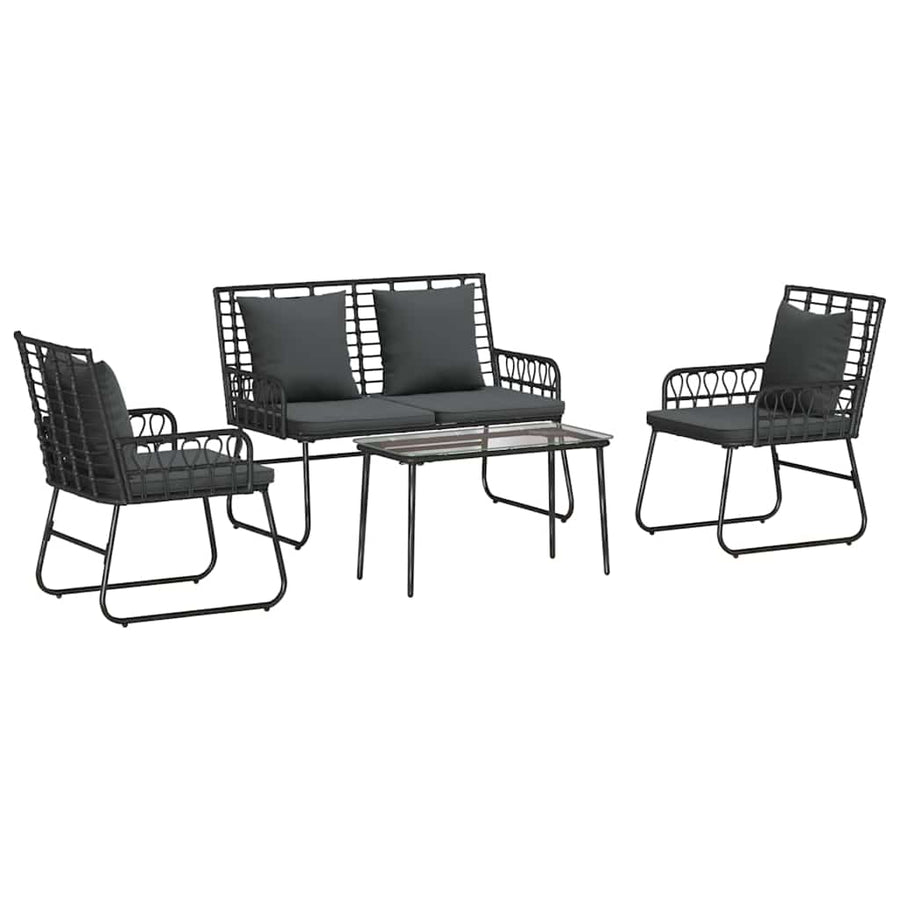 Tuinmeubelset 4 pcs Zwart, Antraciet Poly rattan, staal, polyester
