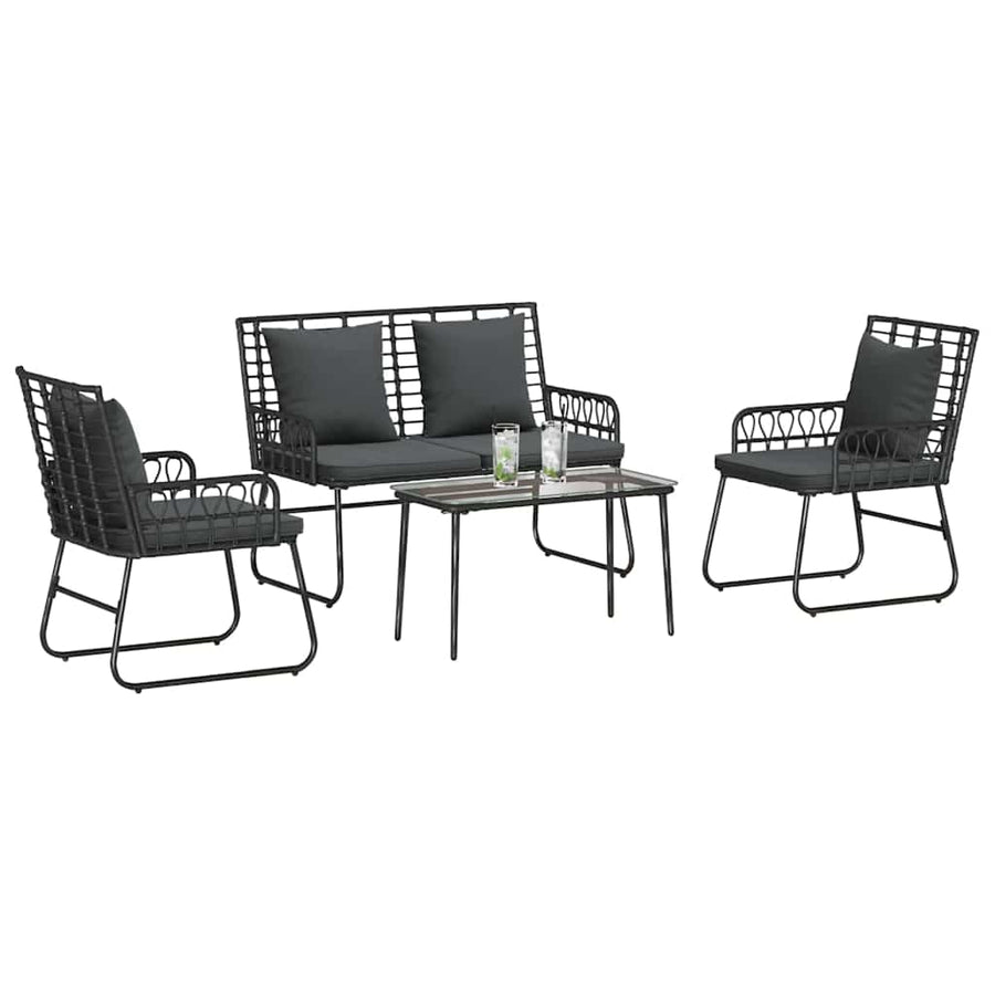 Tuinmeubelset 4 pcs Zwart, Antraciet Poly rattan, staal, polyester