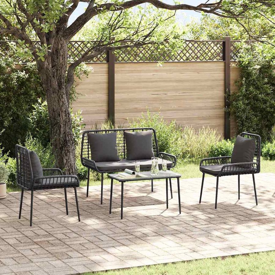 Tuinmeubelset 4 pcs Bruin, Zwart, Crème Poly rattan, staal, polyester
