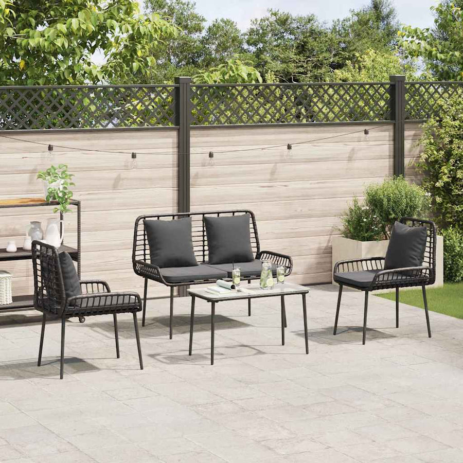 Tuinmeubelset 4 pcs Bruin, Zwart, Crème Poly rattan, staal, polyester