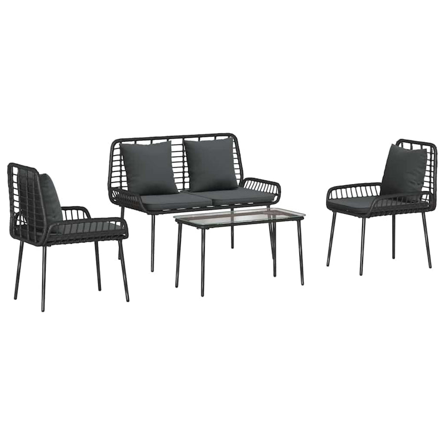 Tuinmeubelset 4 pcs Bruin, Zwart, Crème Poly rattan, staal, polyester