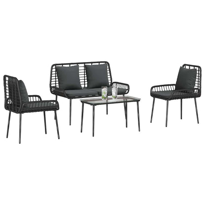 Tuinmeubelset 4 pcs Bruin, Zwart, Crème Poly rattan, staal, polyester