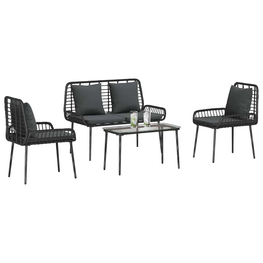 Tuinmeubelset 4 pcs Bruin, Zwart, Crème Poly rattan, staal, polyester