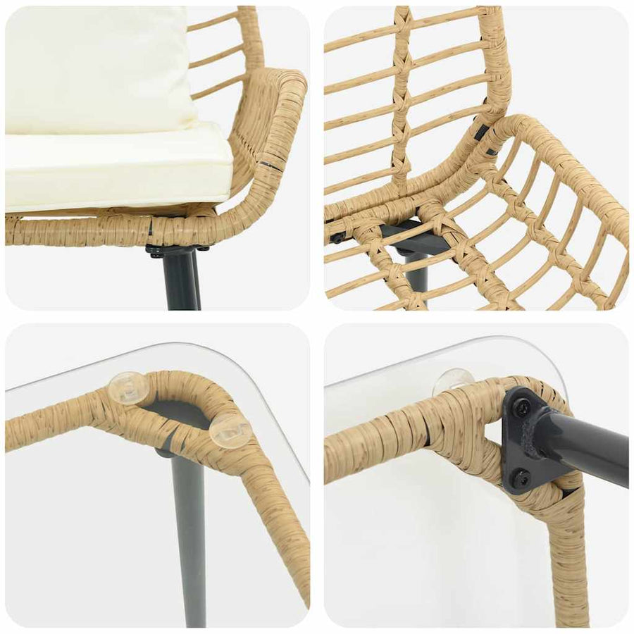 Tuinmeubelset 4 pcs Bruin, Zwart, Crème Poly rattan, staal, polyester