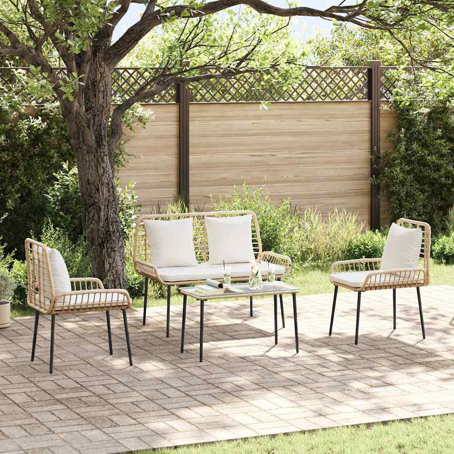 Tuinmeubelset 4 pcs Bruin, Zwart, Crème Poly rattan, staal, polyester
