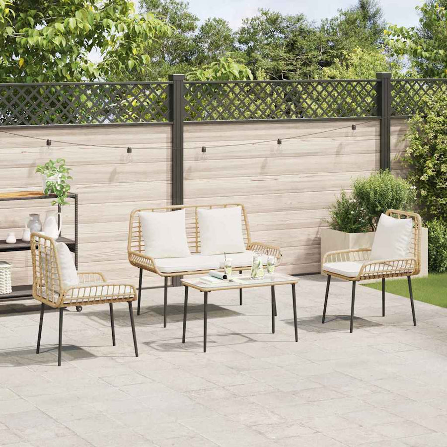 Tuinmeubelset 4 pcs Bruin, Zwart, Crème Poly rattan, staal, polyester