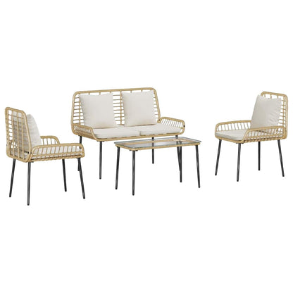 Tuinmeubelset 4 pcs Bruin, Zwart, Crème Poly rattan, staal, polyester