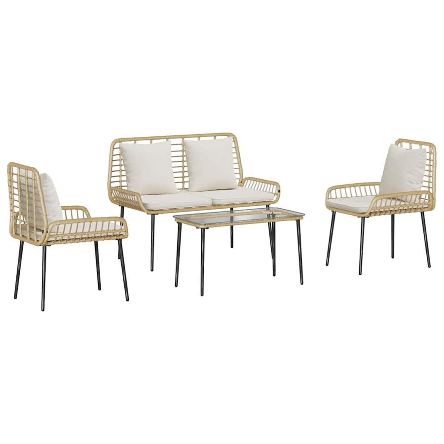Tuinmeubelset 4 pcs Bruin, Zwart, Crème Poly rattan, staal, polyester